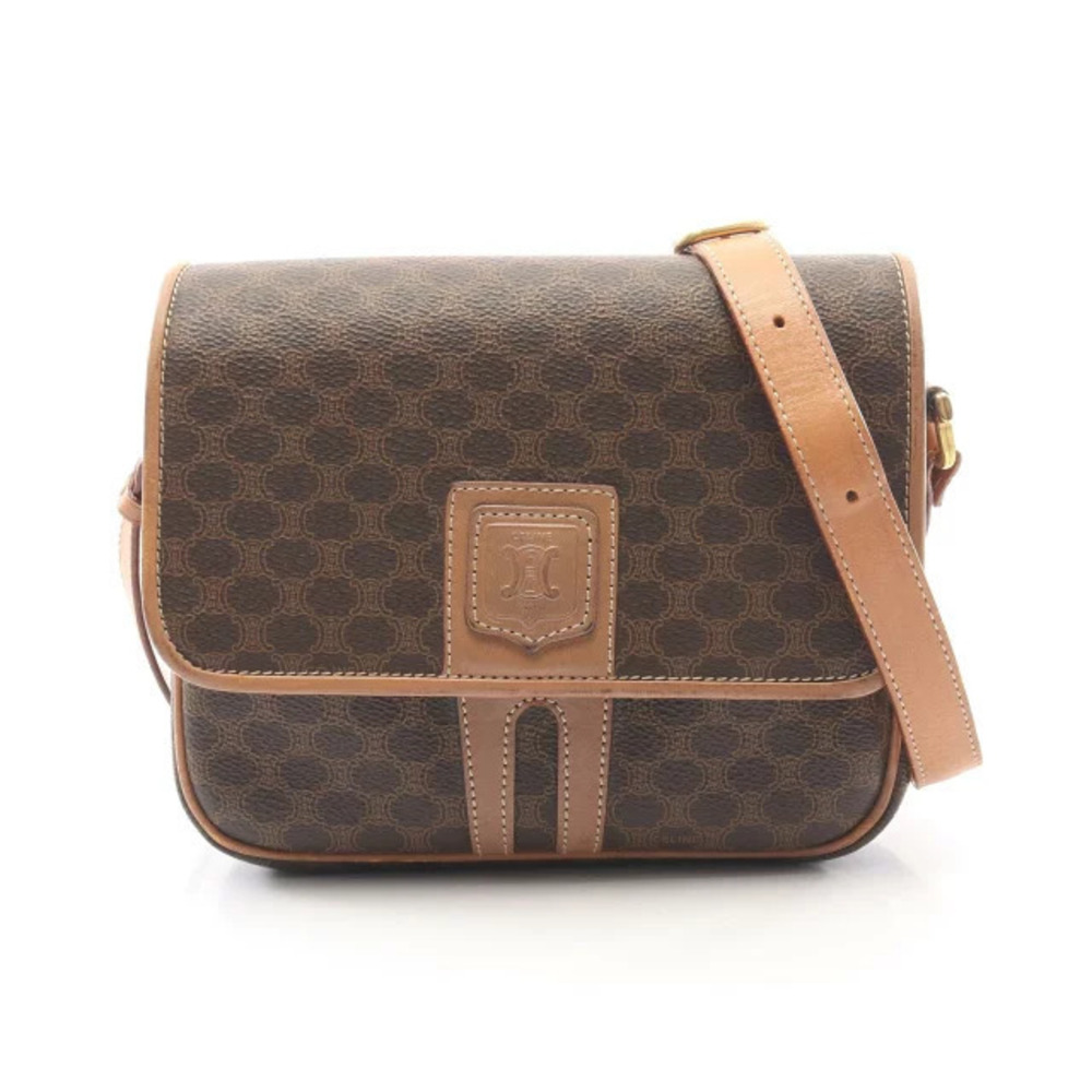 Celine Macadam Shoulder Bag Canvas Leather Brown